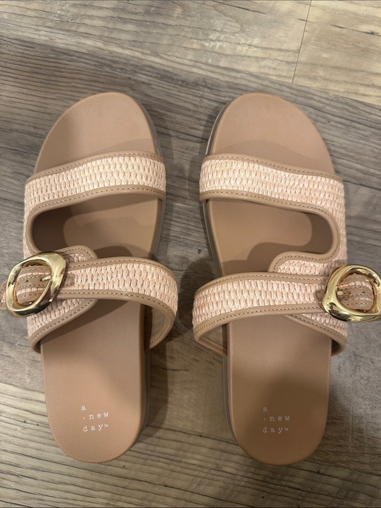 a new day Shoes - a new day Blush Woven Slide Sandals with Gold Buckle